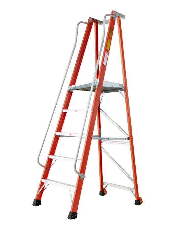 Fiberglass Platform Trolley Ladder Fiberglass Platform Trolley Ladder