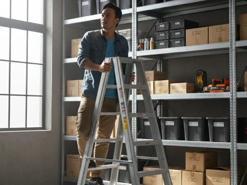 Double Sided Ladder In Use Double Sided Ladder In Use
