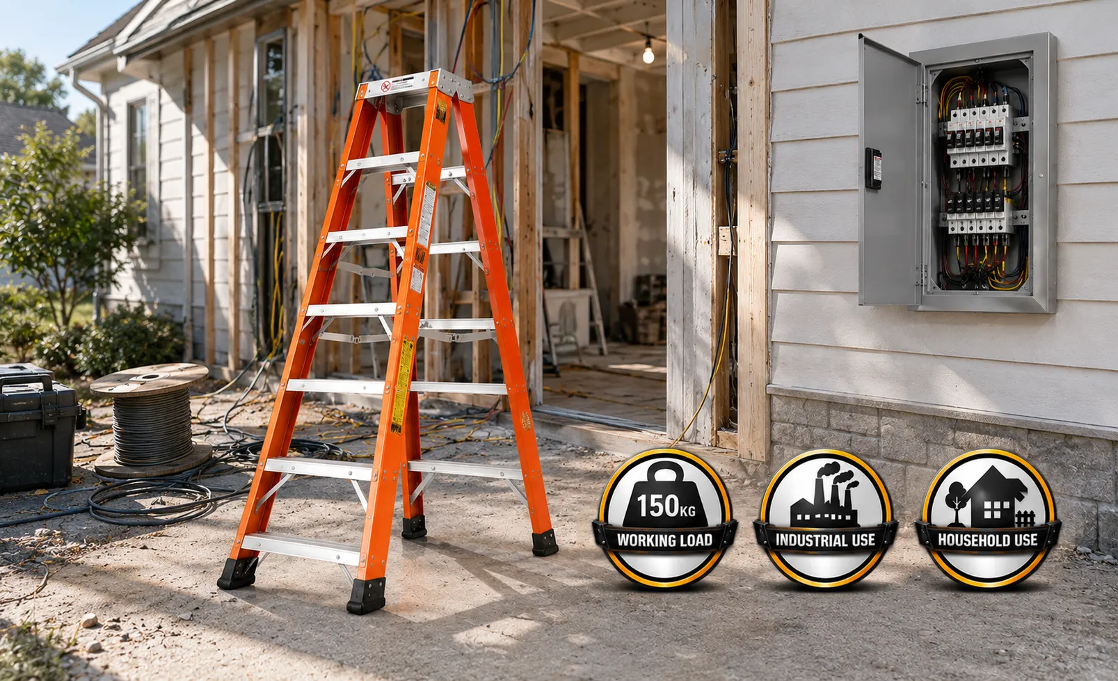 Fiberglass Double Sided A-Shape Step Ladder