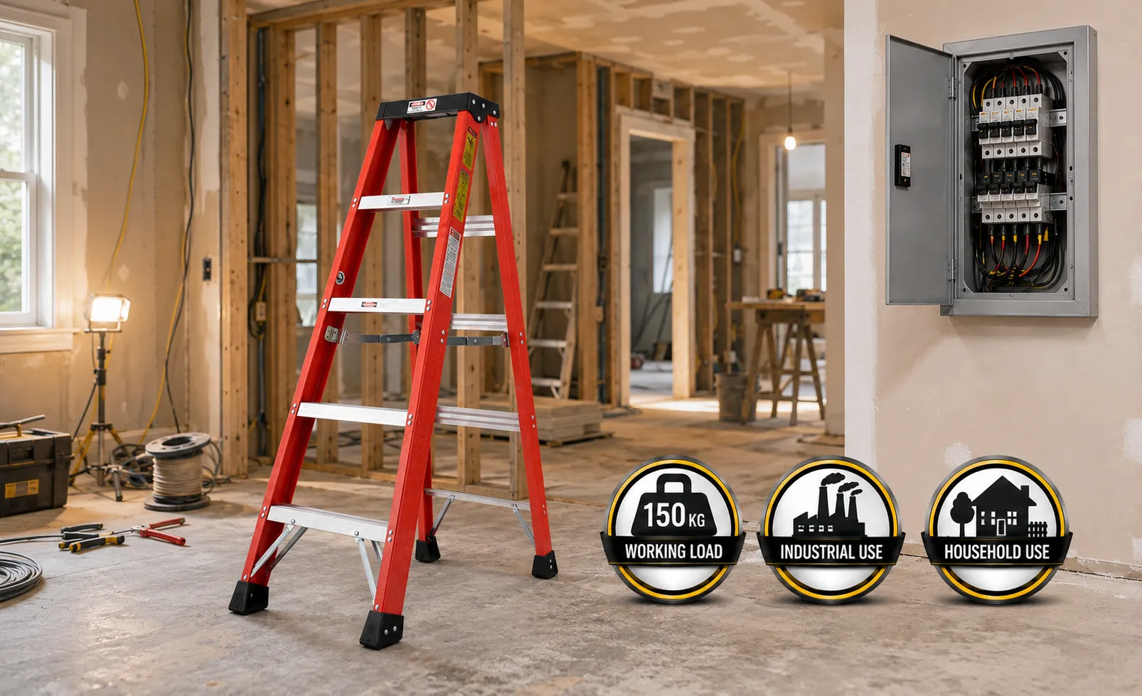 Fiberglass Single Sided A-Shape Step Ladder Fiberglass Single Sided A-Shape Step Ladder